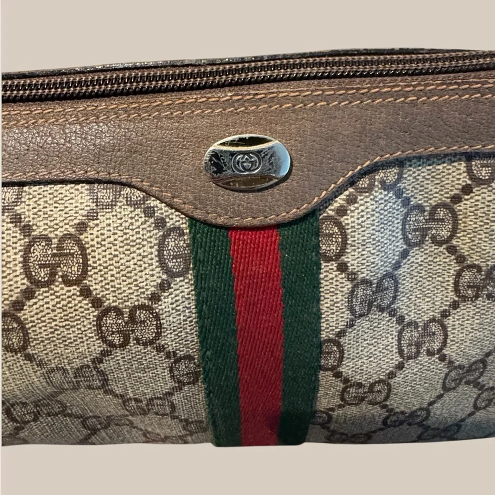 Gucci Beige GG Supreme Web Stripe Shoulder Bag